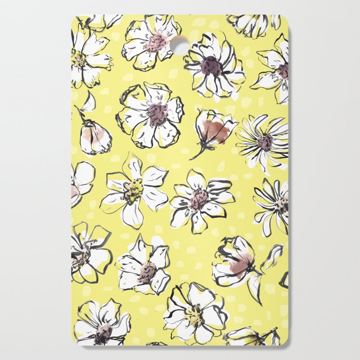 Ink ´n brush: Handdrawn flowers yellow Cutting Board