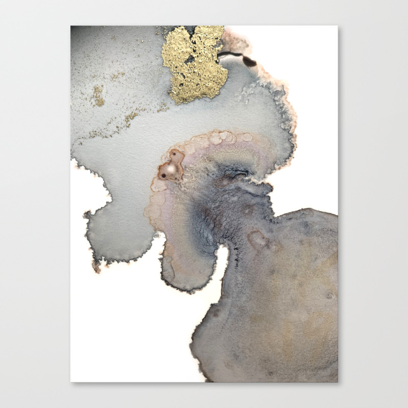 Gold And Black Abstract Alcohol Inks Painting Canvas Print By
