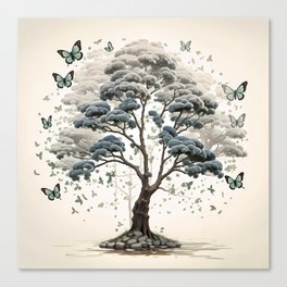 Œuvre Naturelle d'Arbre et de Papillons Canvas Print
