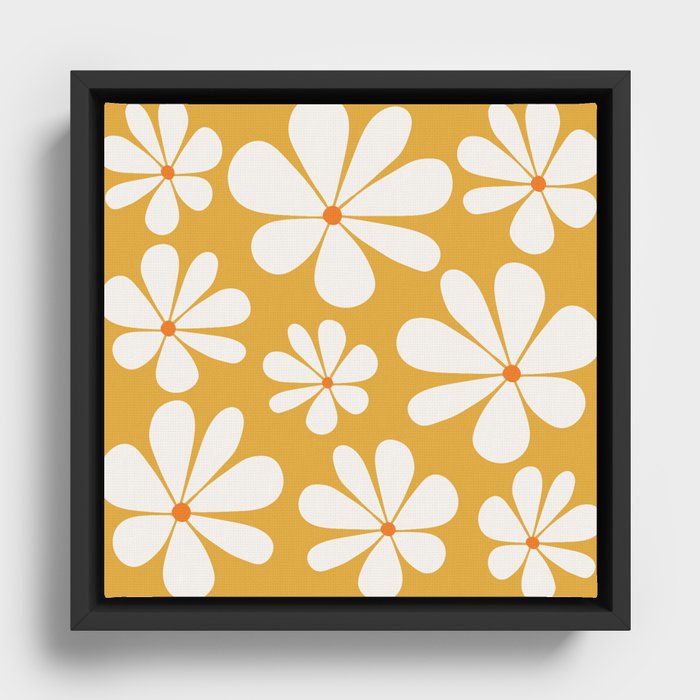 Retro Daisy Pattern - Golden Yellow Bold Floral Framed Canvas