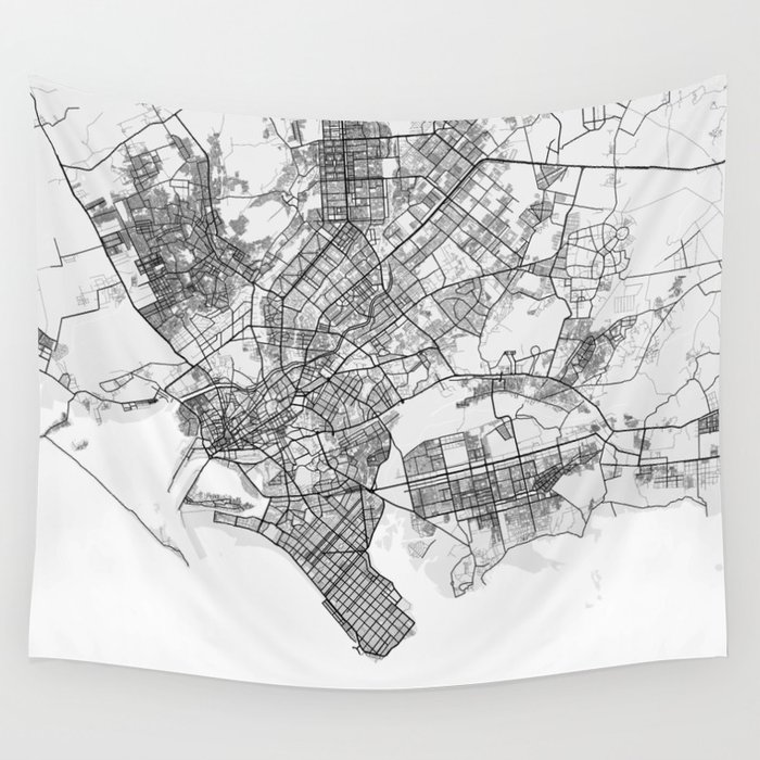 Karachi City Map of Sindh, Pakistan - Light Wall Tapestry by deMAP 