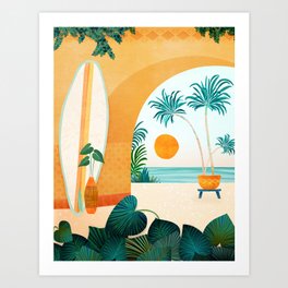Seaside Surf Retreat Tropical Landscape / Villa Series Art Print