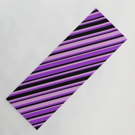 [ Thumbnail: Dark Orchid, Black, and Plum Colored Stripes Pattern Yoga Mat ]