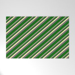 [ Thumbnail: Beige, Dim Gray & Dark Green Colored Lined Pattern Welcome Mat ]