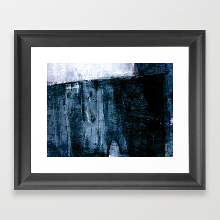 Indigo Blue And White Minimalist Abstract Painting Framed