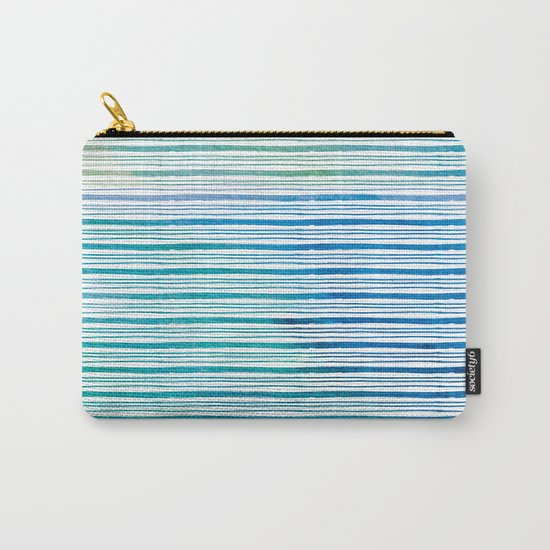 fine aqua handpainted stripes on clear white Carry-All Pouch