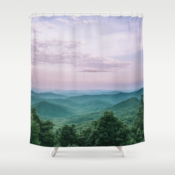 Pink Sunset over the Blue Ridge Mountains Shower Curtain