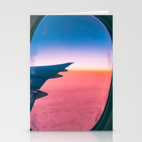 Pink beautiful clouds and sky from the window of an airplane Stationery Cards