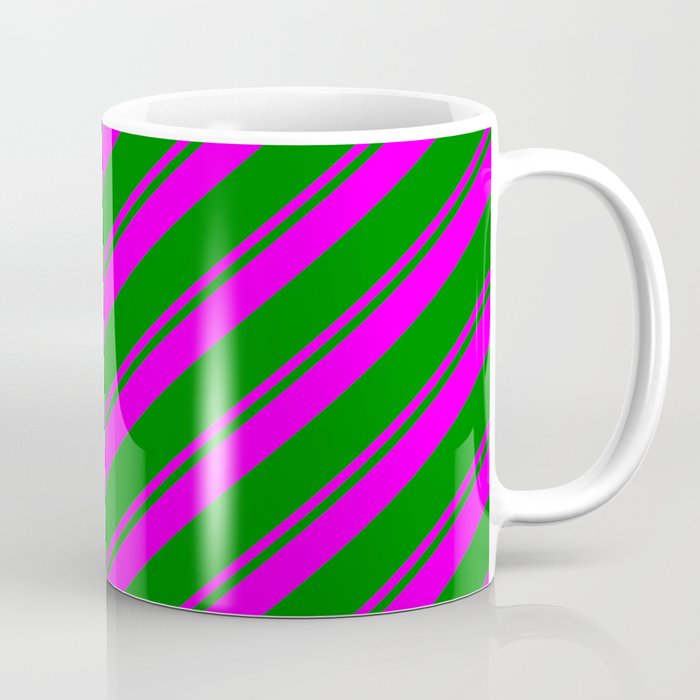 Fuchsia & Green Colored Striped Pattern Coffee Mug