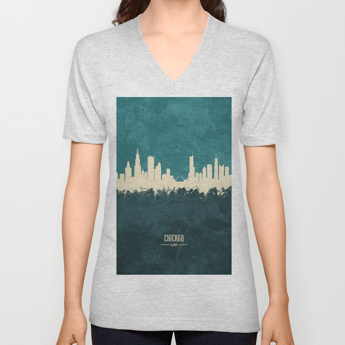 Chicago Illinois Skyline V Neck T Shirt