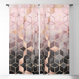 Pink And Grey Gradient Cubes Blackout Curtain