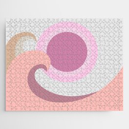 Overflow - Light Rose Colourful Minimalistic Retro Style Double Wave Sunset Jigsaw Puzzle