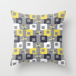 Mid Mod Geometric Groove Pattern - Yellow Grey Off White Throw Pillow