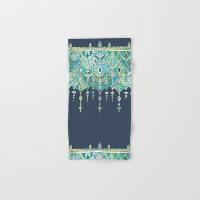 Art Deco Double Drop in Blues and Greens Hand & Bath Towel