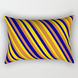 [ Thumbnail: Dark Blue, Yellow, and Chocolate Colored Striped/Lined Pattern Rectangular Pillow ]