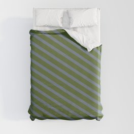 [ Thumbnail: Slate Gray & Dark Olive Green Colored Pattern of Stripes Duvet Cover ]
