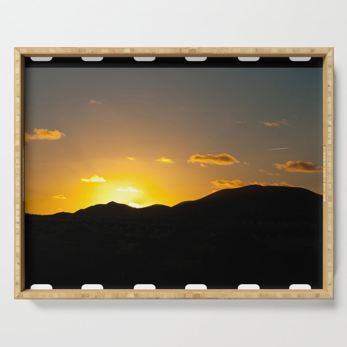 Color photo of mountain sunset with film strip decoretion Serving Tray