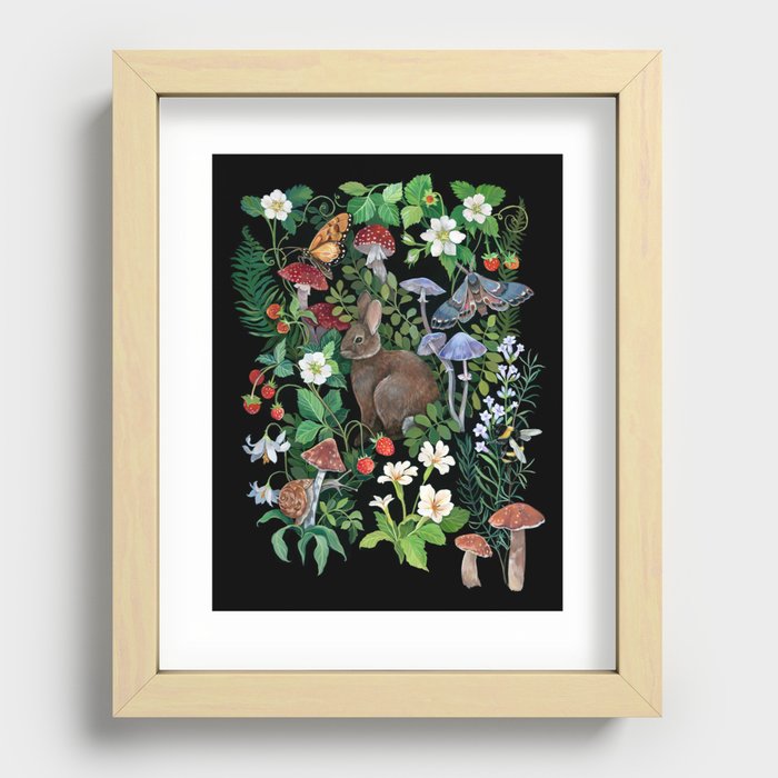 Rabbit and Strawberry Garden Recessed Framed Print