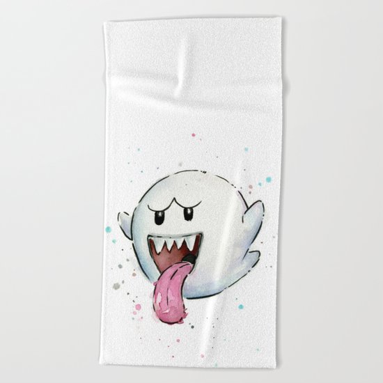 Boo Ghost Mario Watercolor Videogame Geek Painting Beach Towel