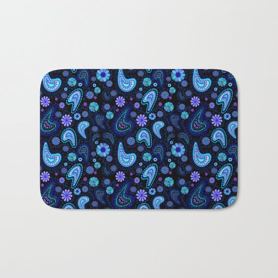 Paisley Power (Black Background) Bath Mat