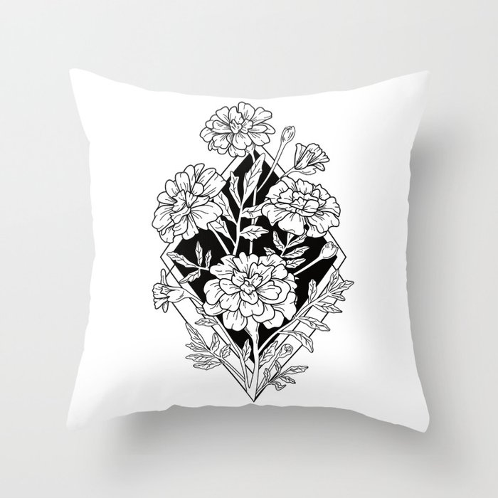 Geometric Marigold Flowers Throw Pillow