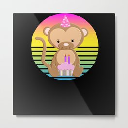 Cute Baby Monkey Second Birthday Candles Metal Print