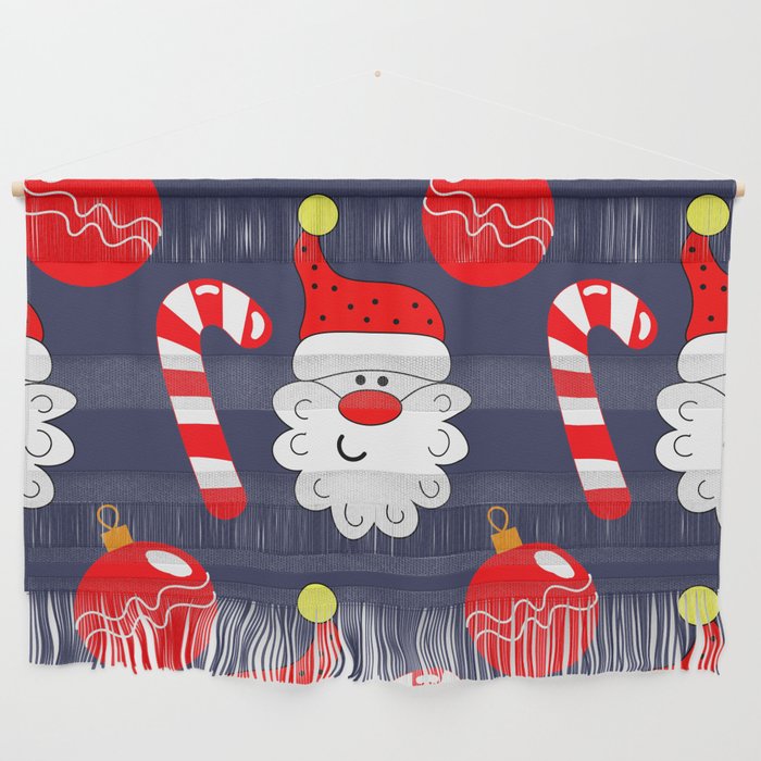 Christmas Seamless Pattern, Funny Santa, Christmas Balls and Candies Wall Hanging