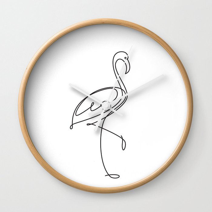 Flamingo bird one line drawing. Minimalist line art Wall Clock