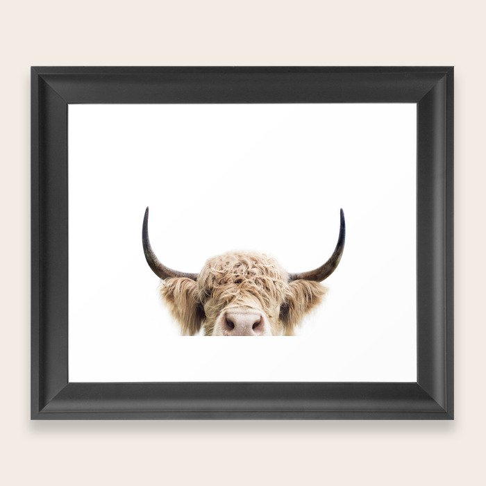 Peeking Highland Cow Framed Art Print by Sisi And Seb Society6