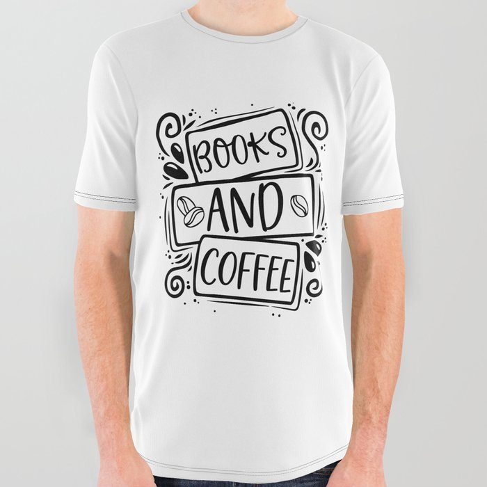 Books And Coffee All Over Graphic Tee