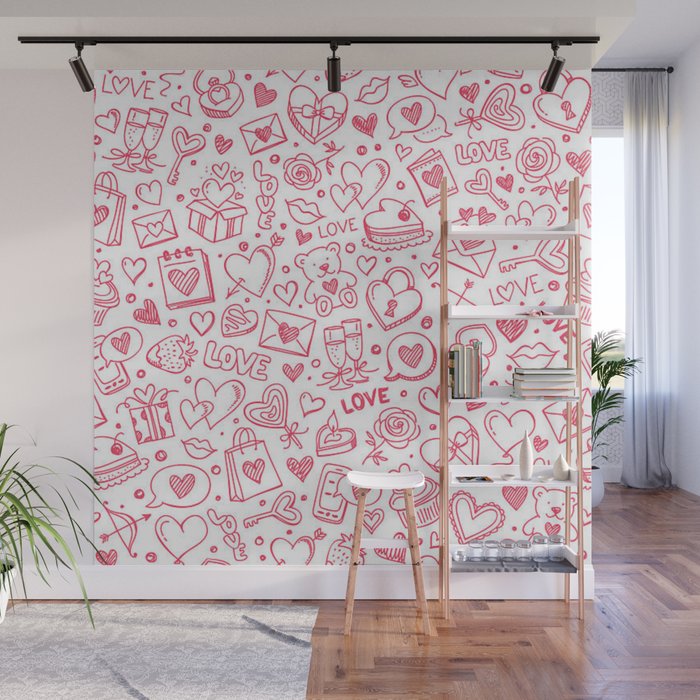 Hearts Doodle 2 Wall Mural
