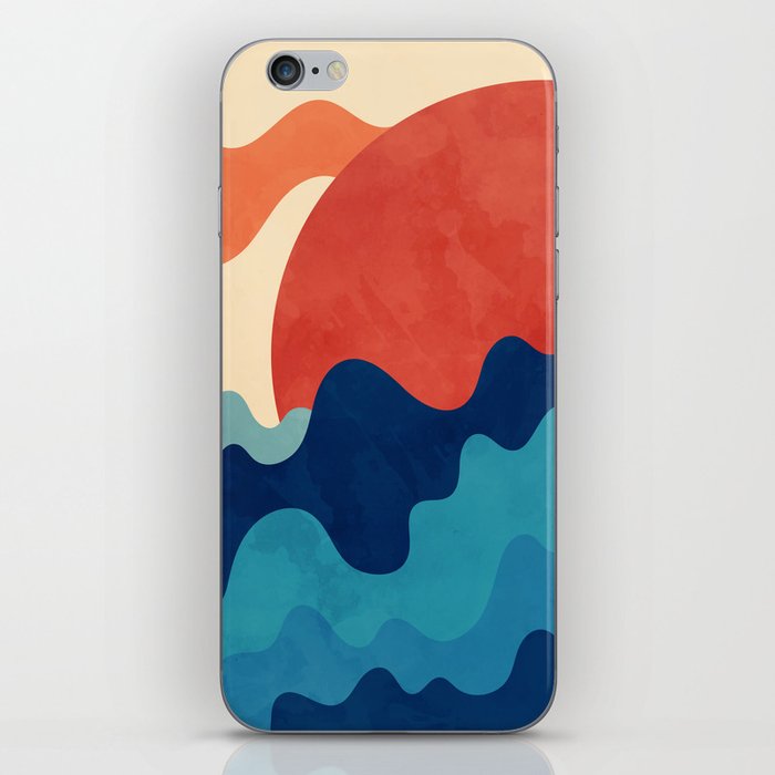 Vibrant Sun Rising Over The Ocean Abstract Nature Art In Retro 70s & 80s Color Palette iPhone Skin