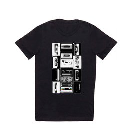 Retro Music Cassette Tapes - Black & White T Shirt