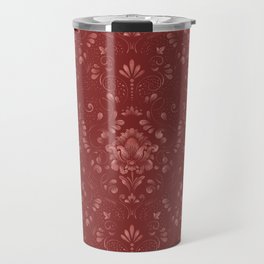 Damask Pattern with Glittery Metallic Accents Red Travel Mug