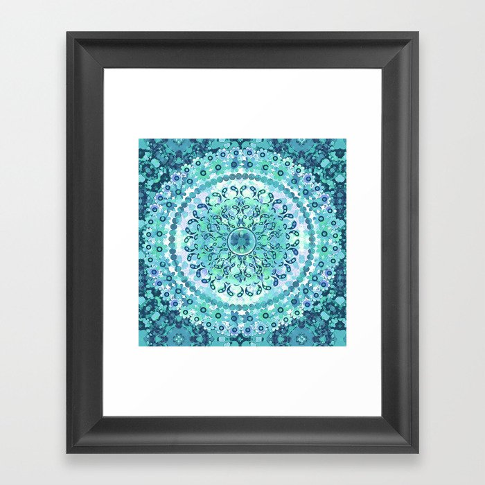 Aqua Mosaic Mandala Framed Art Print