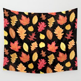 Autumn Leaves - black Wall Tapestry
