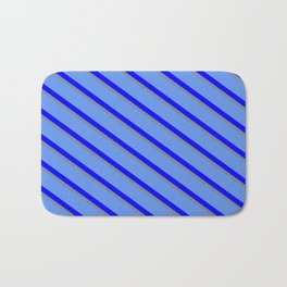 [ Thumbnail: Cornflower Blue, Blue, and Light Slate Gray Colored Lines Pattern Bath Mat ]