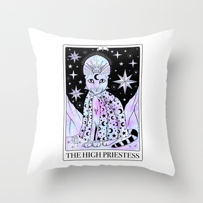 The High Priestess Tarot Card As A Cat With Pastel Colors Throw Pillow