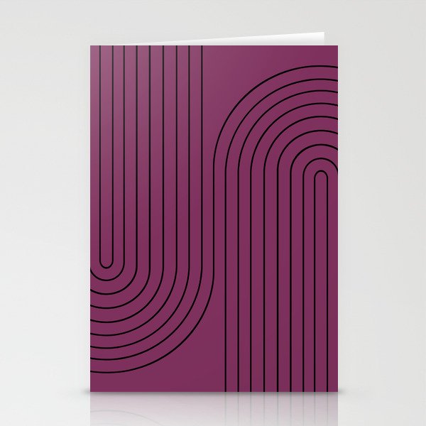 Minimal Line Curvature XXXV Berry Pink Mid Century Modern Arch Abstract Stationery Cards