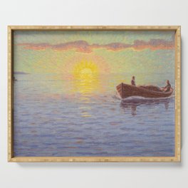 Sunset in the Archipelago pacific ocean maritime zen sailboat landscape by Otto Lindberg oil on canvas Serving Tray