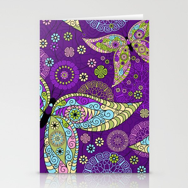 Colorful Butterflies and Flowers V5 Stationery Cards