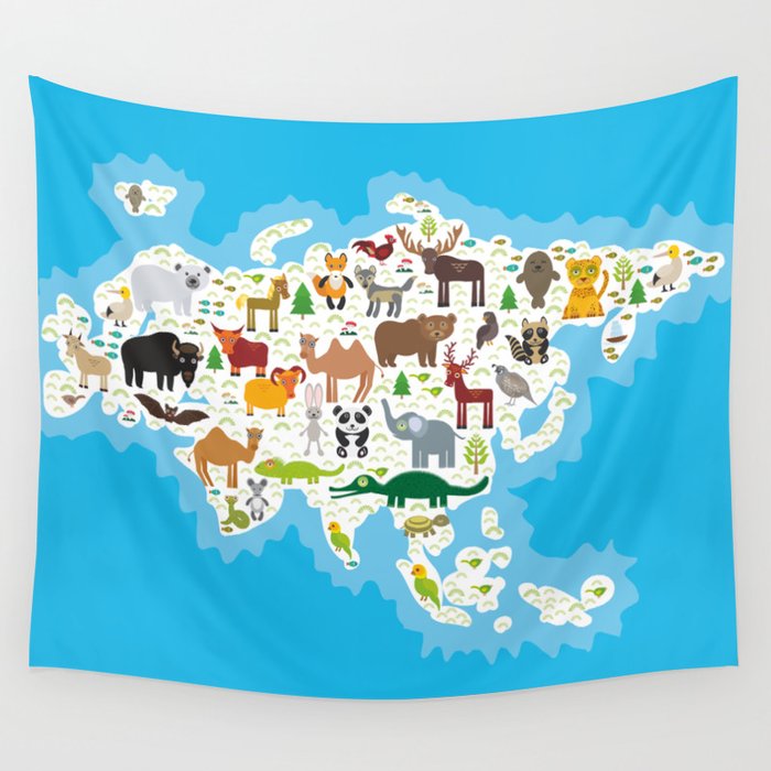 Eurasia Animal Bison Bat Fox Wolf Elk Horse Camel Partridge Fur Eurasia Animal Bison Bat Fox Wolf Elk Horse Camel Partridge Fur Seal Walrus Goats Polar Bear Wall Tapestry By Ekaterinap Society6