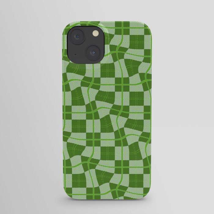 Warped Checkerboard Grid Illustration Vibrant Green iPhone Case