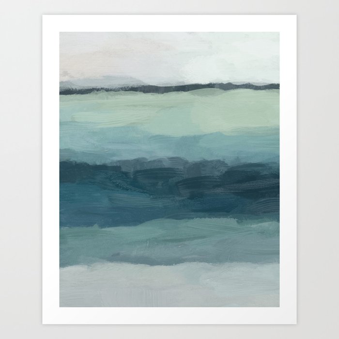 Sea Levels - Seafoam Green Mint Navy Blue Abstract Ocean Art Painting Art Print