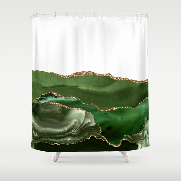Beautiful Emerald And Gold Marble Design Shower Curtain