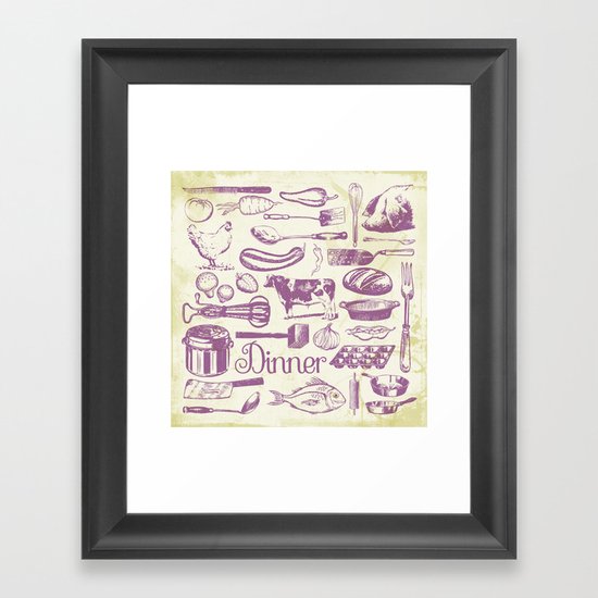 Retro Dinner - Aged Framed Art Print
