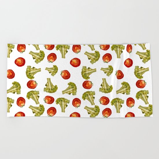 Broccoli and tomato Beach Towel