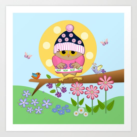 Spring owl in her new dress Art Print