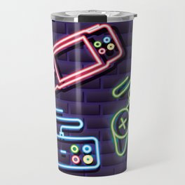 Neon Video Game Accessories Pattern Travel Mug