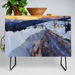 Road in Snowy Landscape Low Poly Geometric  Credenza